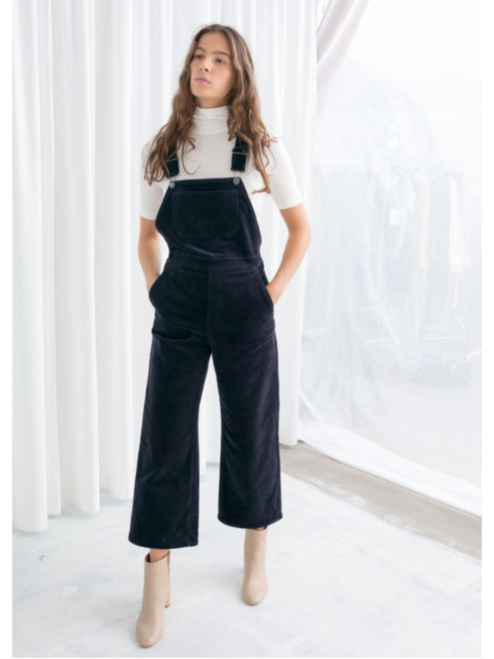 Other Stories Black Corduroy Wide Leg Overalls Women